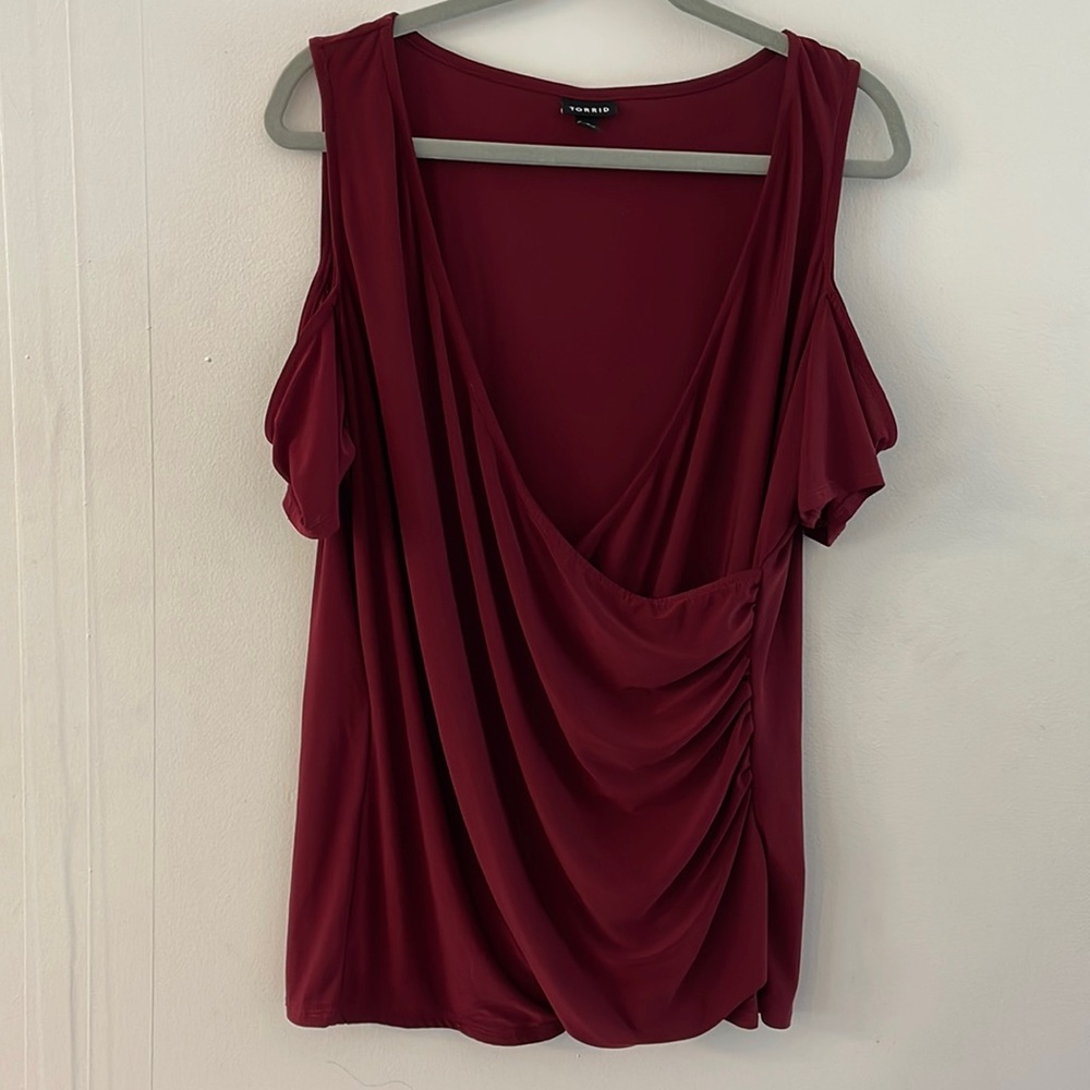 Torrid Size 2X Burgundy Cold Shoulder Top